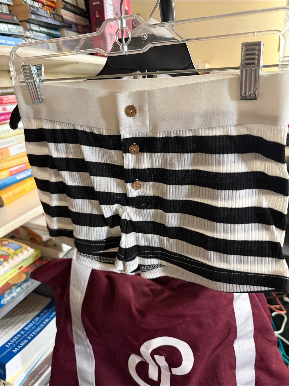 Black and White Striped Ribbed Button-Front shorts